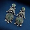 Silver Replica Bird Oxidized Earrings | Best Antique Stone Work Stud Jewelry