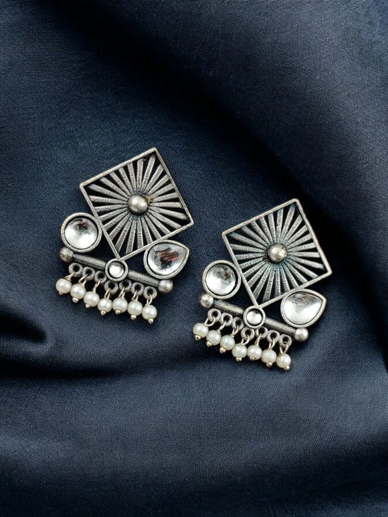 Bulk 516 Traditional Silver Replica Stud Earrings | Best Light Weight Oxidised Jewelry - "White"