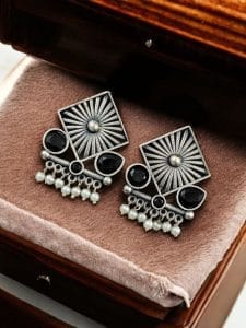 Traditional Silver Replica Stud Earrings | Best Light Weight Oxidised Jewelry - Color: "Black"