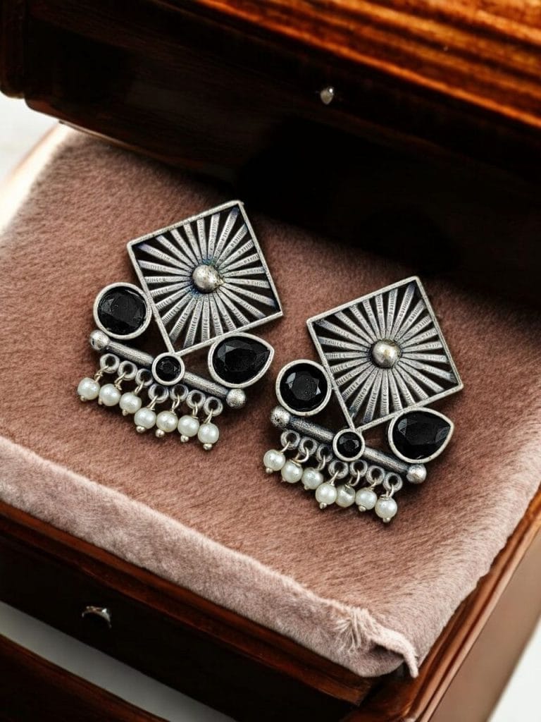 Bulk 522 Traditional Silver Replica Stud Earrings | Best Light Weight Oxidised Jewelry - "Black"