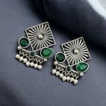 Traditional Silver Replica Stud Earrings | Best Light Weight Oxidised Jewelry - "Green"