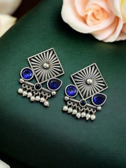 Traditional Silver Replica Stud Earrings | Best Light Weight Oxidised Jewelry