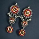 Traditional Indian Art Painting Earrings | Best Hand-Paint Oxidized Silver Replica Earring - "Red"
