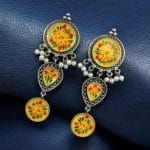 Traditional Indian Art Painting Earrings | Best Hand-Paint Oxidized Silver Replica Earring