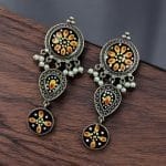 Traditional Indian Art Painting Earrings | Best Hand-Paint Oxidized Silver Replica Earring - "Black"