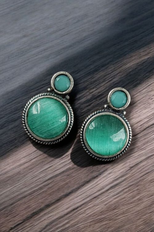 Silver Replica Stud Earrings | Monalisa Stone Studs | Antique Daily-wear Jewelry