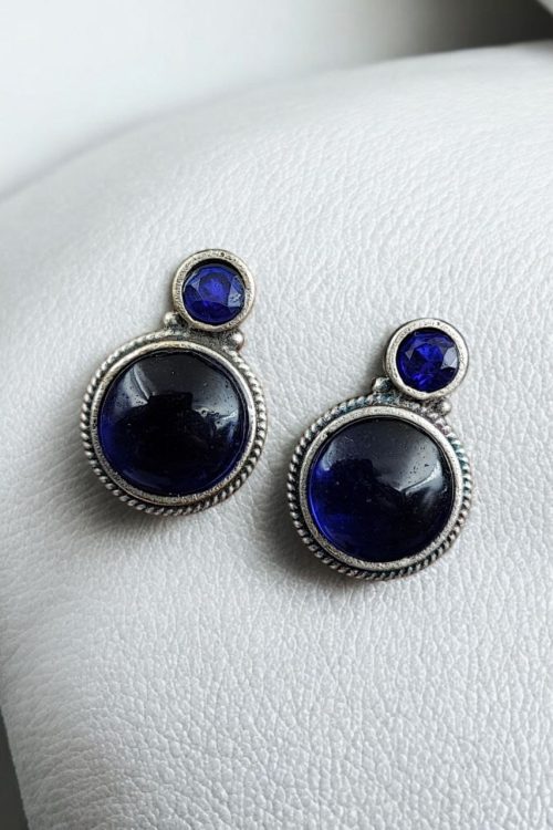 Silver Replica Stud Earrings | Monalisa Stone Studs | Antique Daily-wear Jewelry