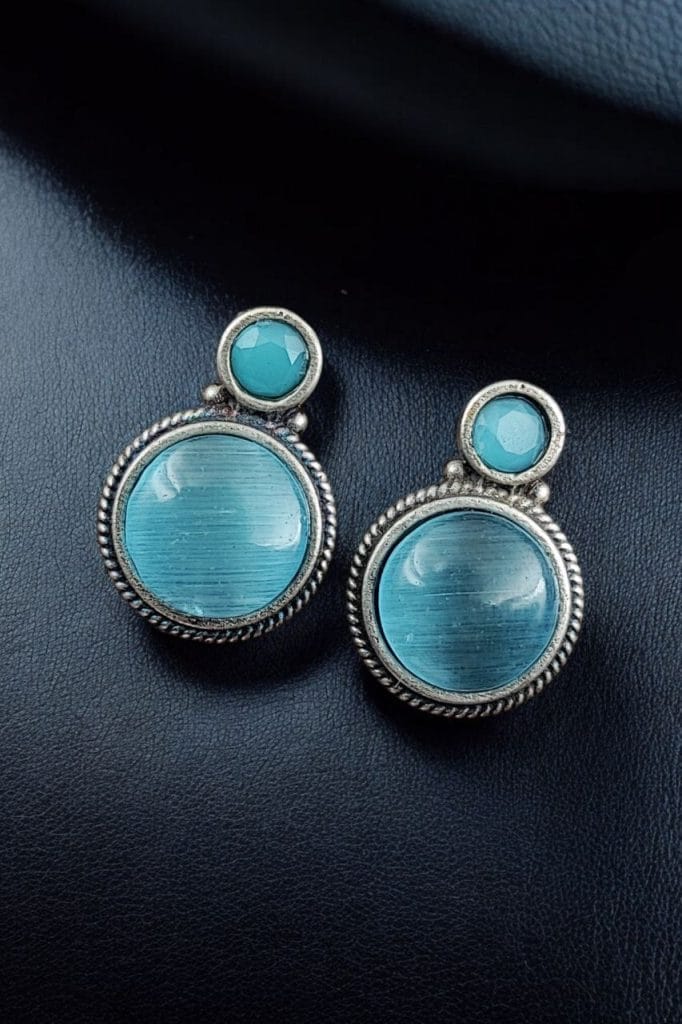 Silver Replica Stud Earrings | Monalisa Stone Studs | Antique Daily-wear Jewelry