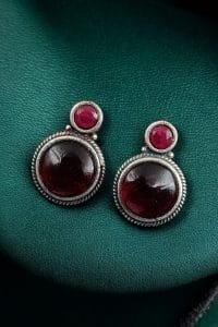 Silver Replica Stud Earrings | Monalisa Stone Studs | Antique Daily-wear Jewelry - Color: "Red"