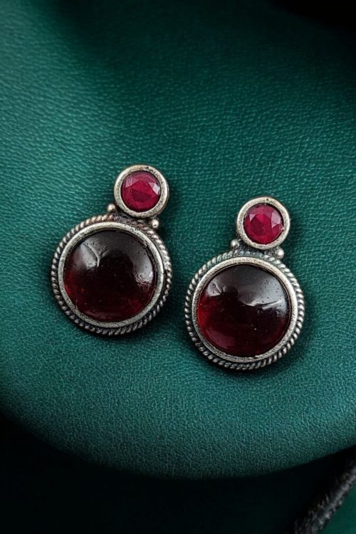 Silver Replica Stud Earrings | Monalisa Stone Studs | Antique Daily-wear Jewelry