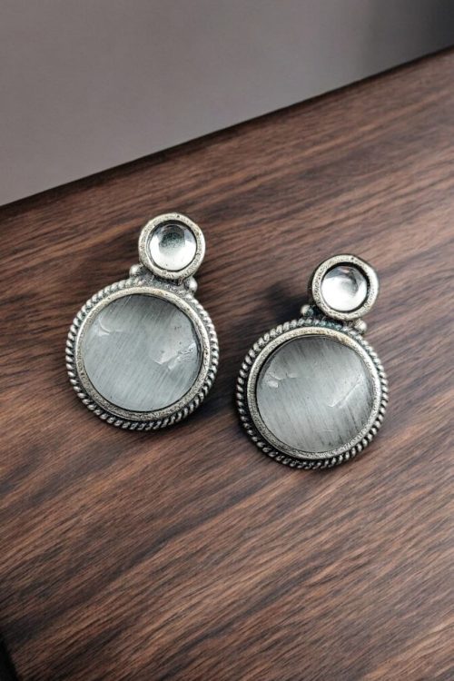Silver Replica Stud Earrings | Monalisa Stone Studs | Antique Daily-wear Jewelry