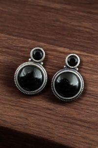 Silver Replica Stud Earrings | Monalisa Stone Studs | Antique Daily-wear Jewelry - Color: "Black"