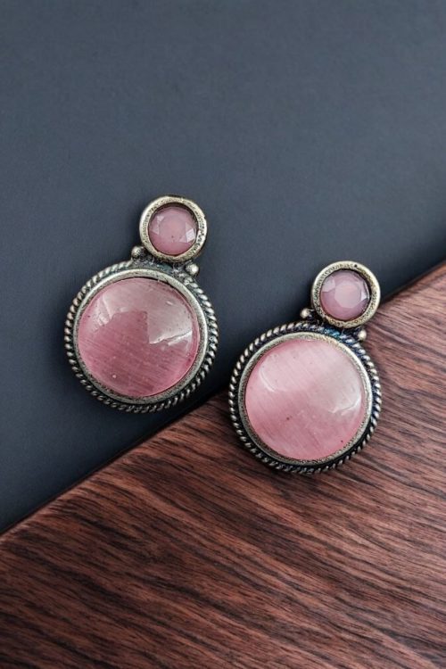 Silver Replica Stud Earrings | Monalisa Stone Studs | Antique Daily-wear Jewelry