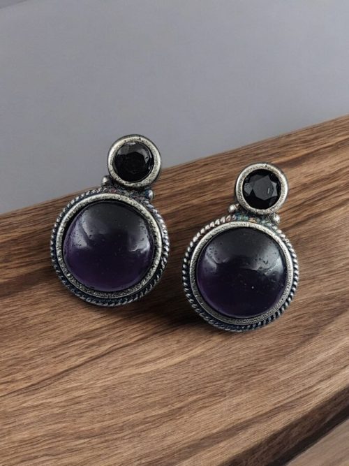 Silver Replica Stud Earrings | Monalisa Stone Studs | Antique Daily-wear Jewelry