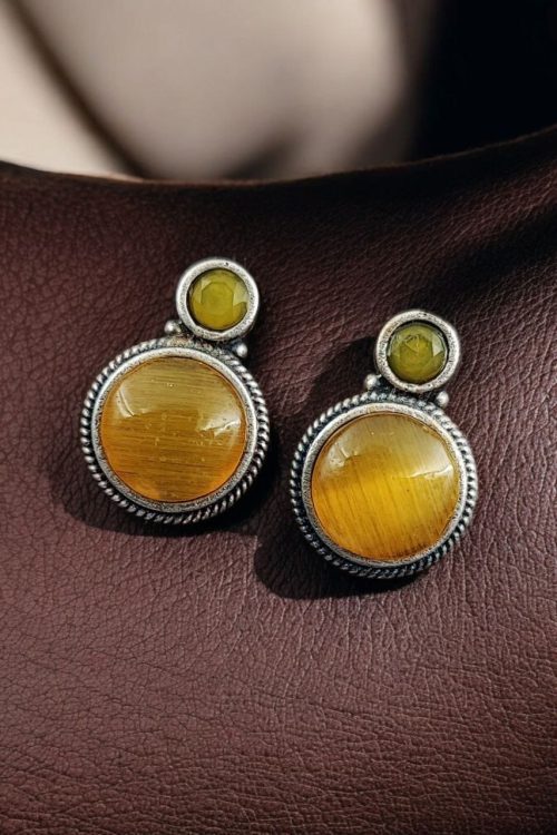 Silver Replica Stud Earrings | Monalisa Stone Studs | Antique Daily-wear Jewelry