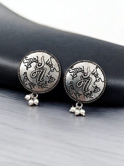 Oxidised Maa Earrings | Best German Silver Statement Studs For Girls