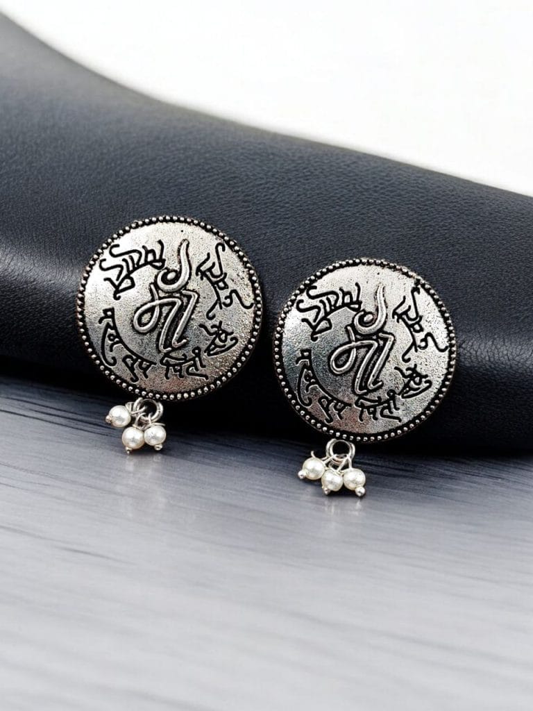 Oxidised Maa Earrings | Best German Silver Statement Studs For Girls