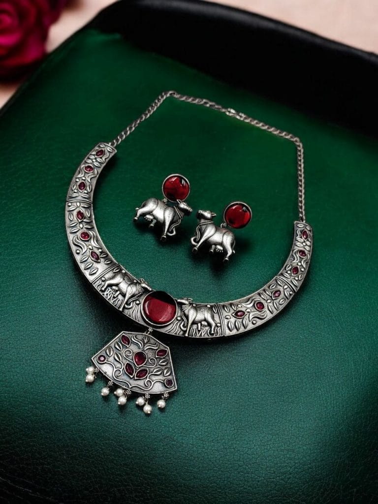 Bulk 504 Silver Replica Hasli Necklace | Best Premium Designer Oxidized Nandi Style Jewelry