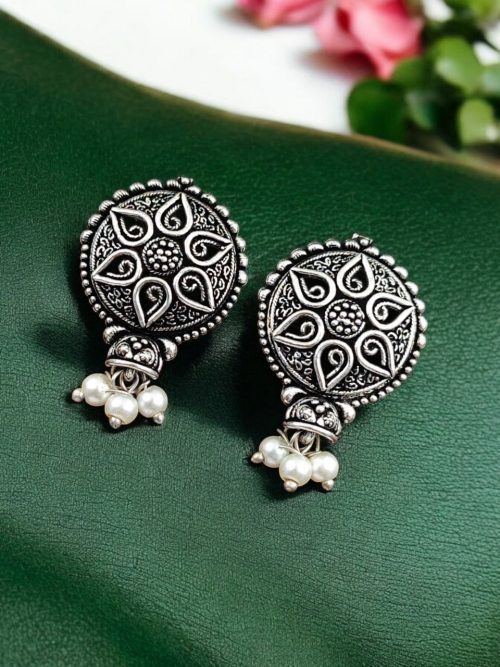 Silver Oxidised Studs | Best Antique German Silver Earrings For Girls