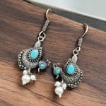 Silver Replica Peacock Hook Earrings | Best Daily Wear Oxidized Jewelry For Girls - "Aqua"