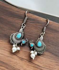 Silver Replica Peacock Hook Earrings | Daily Wear Oxidized Jewelry For Girls