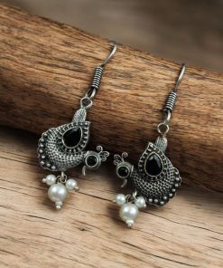 Silver Replica Peacock Hook Earrings | Daily Wear Oxidized Jewelry For Girls