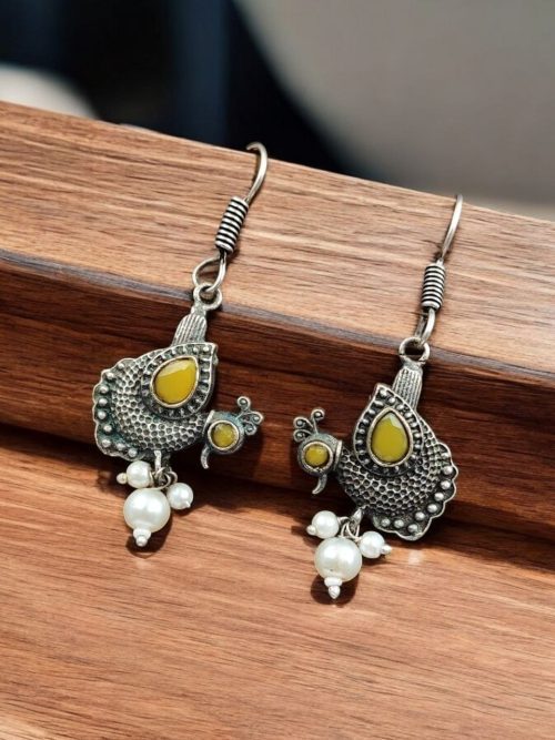 Silver Replica Peacock Hook Earrings | Daily Wear Oxidized Jewelry For Girls