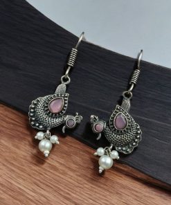 Silver Replica Peacock Hook Earrings | Daily Wear Oxidized Jewelry For Girls