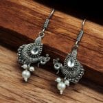 Silver Replica Peacock Hook Earrings | Best Daily Wear Oxidized Jewelry For Girls