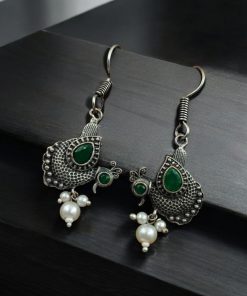 Silver Replica Peacock Hook Earrings | Daily Wear Oxidized Jewelry For Girls