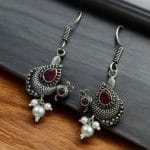 Silver Replica Peacock Hook Earrings | Best Daily Wear Oxidized Jewelry For Girls - "Pink"