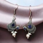 Silver Replica Peacock Hook Earrings | Best Daily Wear Oxidized Jewelry For Girls - "Blue"