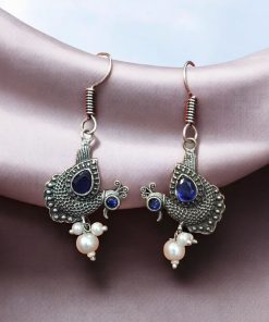 Silver Replica Peacock Hook Earrings | Daily Wear Oxidized Jewelry For Girls