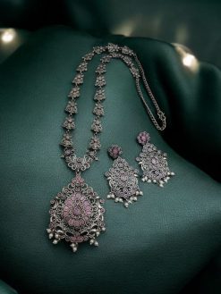 Silver Replica Long Haram Necklace Set | Best Traditional heritage Look Oxidized Jewelry