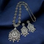 Silver Replica Long Haram Necklace Set | Best Traditional heritage Look Oxidized Jewelry - "White"