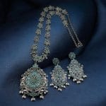 Silver Replica Long Haram Necklace Set | Best Traditional heritage Look Oxidized Jewelry - "Mint"
