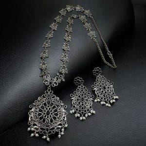 Silver Replica Long Haram Necklace Set | Best Traditional heritage Look Oxidized Jewelry