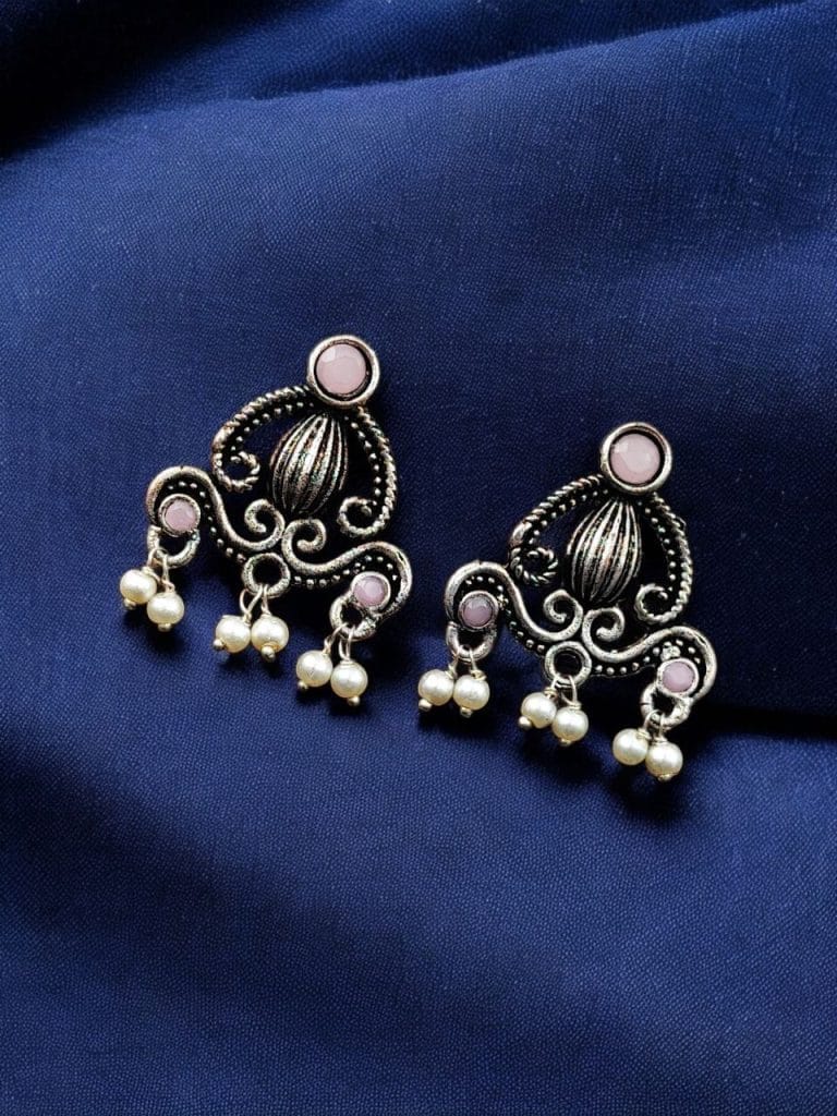 Bulk 448 Oxidised German Silver Stud Earrings | Light Weight Best Jewelry For Girls - "Babypink"