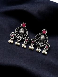 Oxidised German Silver Stud Earrings | Light Weight Best Jewelry For Girls