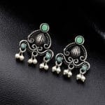 Oxidised German Silver Stud Earrings | Light Weight Best Jewelry For Girls - "Mint"