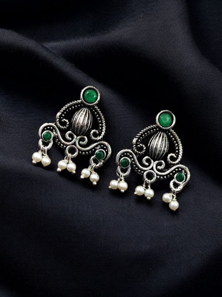 Bulk 452 Oxidised German Silver Stud Earrings | Light Weight Best Jewelry For Girls - "Green"