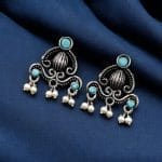 Oxidised German Silver Stud Earrings | Light Weight Best Jewelry For Girls - "Aqua"
