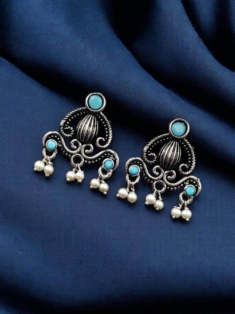 Bulk 454 Oxidised German Silver Stud Earrings | Light Weight Best Jewelry For Girls - "Aqua"