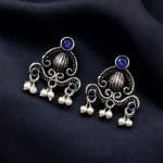Oxidised German Silver Stud Earrings | Light Weight Best Jewelry For Girls - "Blue"