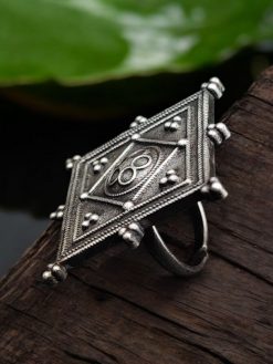 Best Silver Replica Rings | Traditional Square Shape Adjustable Ring For Girls