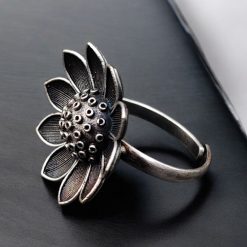 Oxidised Silver Look aLike Flower Design Ring | Best Antique Designer Rings For Girls