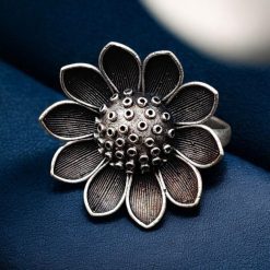 Oxidised Silver Look aLike Flower Design Ring | Best Antique Designer Rings For Girls