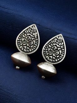 Antique Silver Look Stud Earrings | Adorable Daily wear Oxidized Jewelry