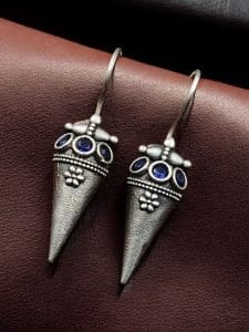 Antique Look Earrings | Unique Silver Replica Jewelry | Oxidized Hook Earring For Girls - Color: "Blue"