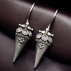 Antique Look Earrings | Silver Replica Jewelry | Oxidized Hook Earring For Girls